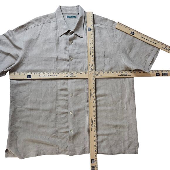 Cubavera Linen Rayon Camp Shirt Mens 2XL Beige Embroidered Panel Short Sleeve - Picture 6 of 8